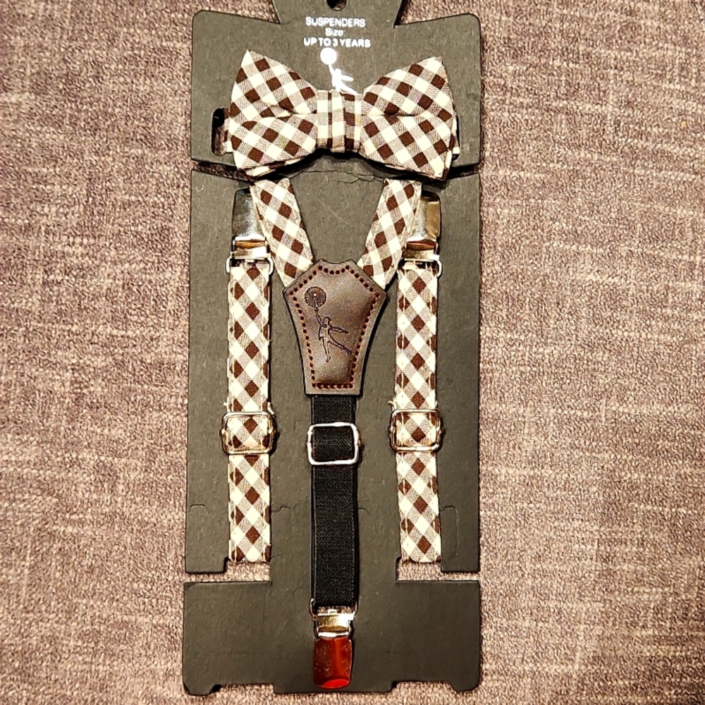 TROY JAMES BOYS NEW BABY  BOYS SET OF SUSPENDERS AND BOW TIE. LEATHER & COTTON.